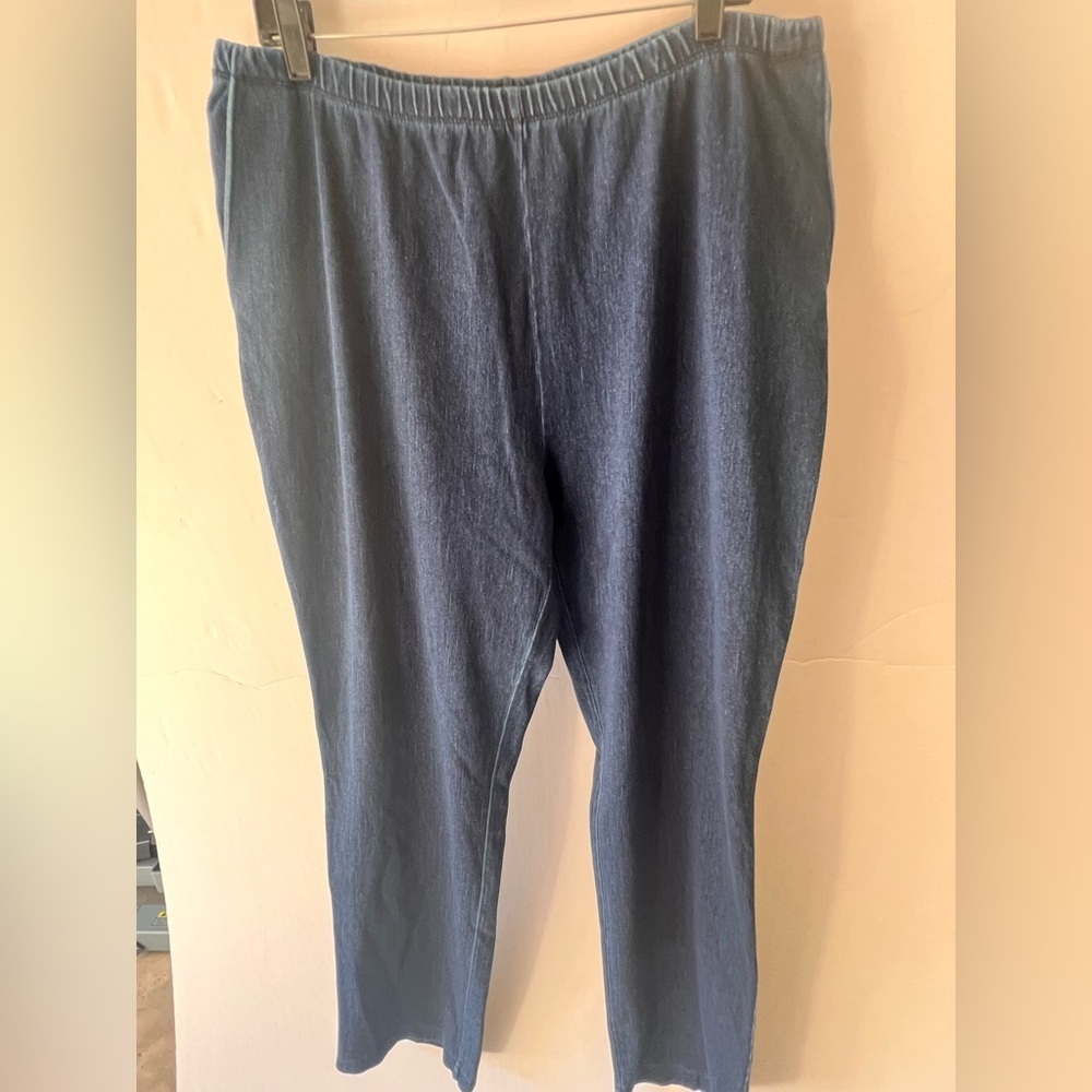 LANDS END SIZE XL SPORT KNIT STRAIGHT LEG JEANS ELASTIC WAIST DARK INDIGO  NWT